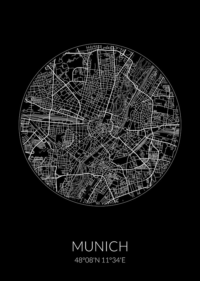 Munich City Map Black