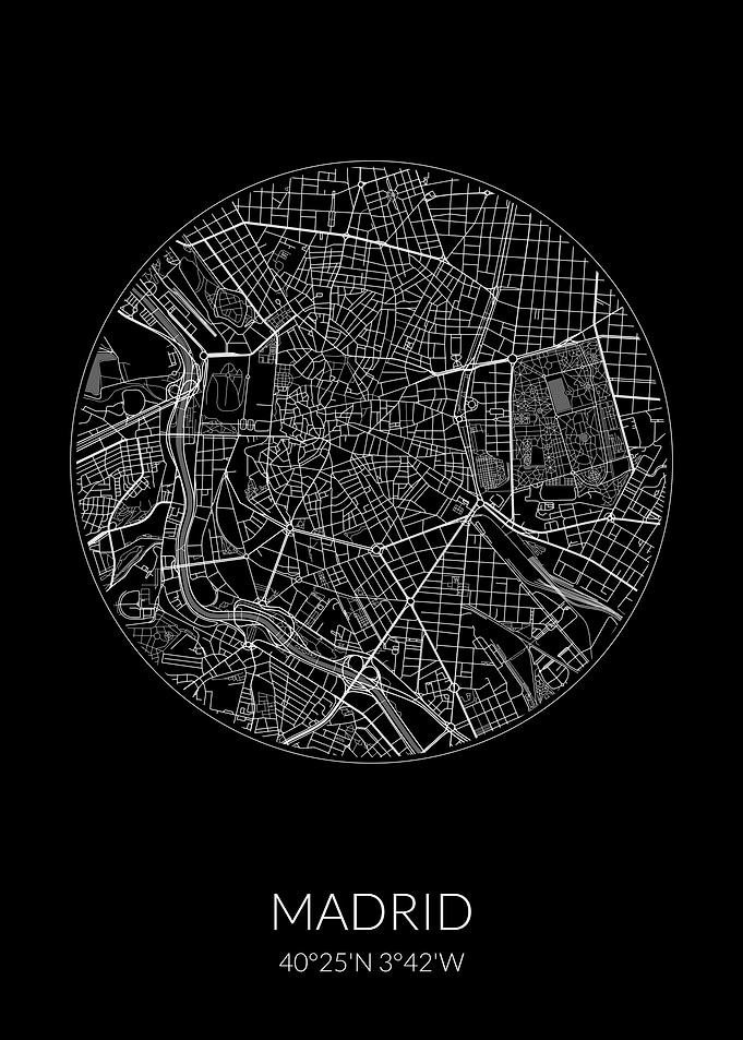 Madrid City Map Black
