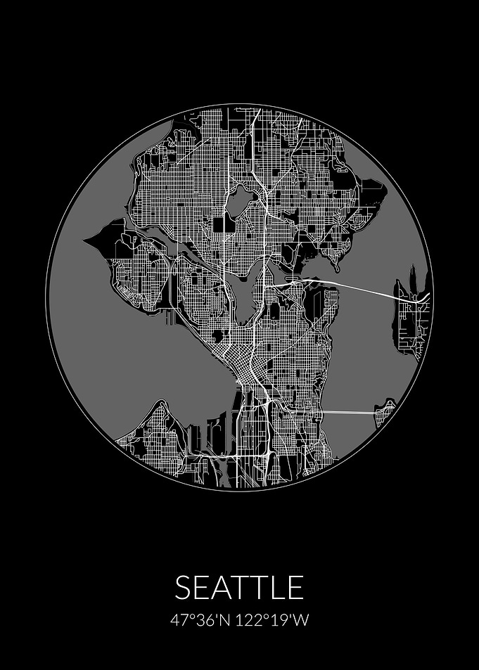 Seattle City Map Black