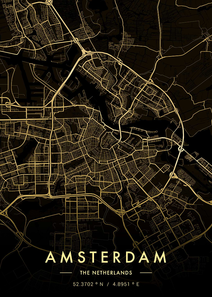 Amsterdam City Map Gold