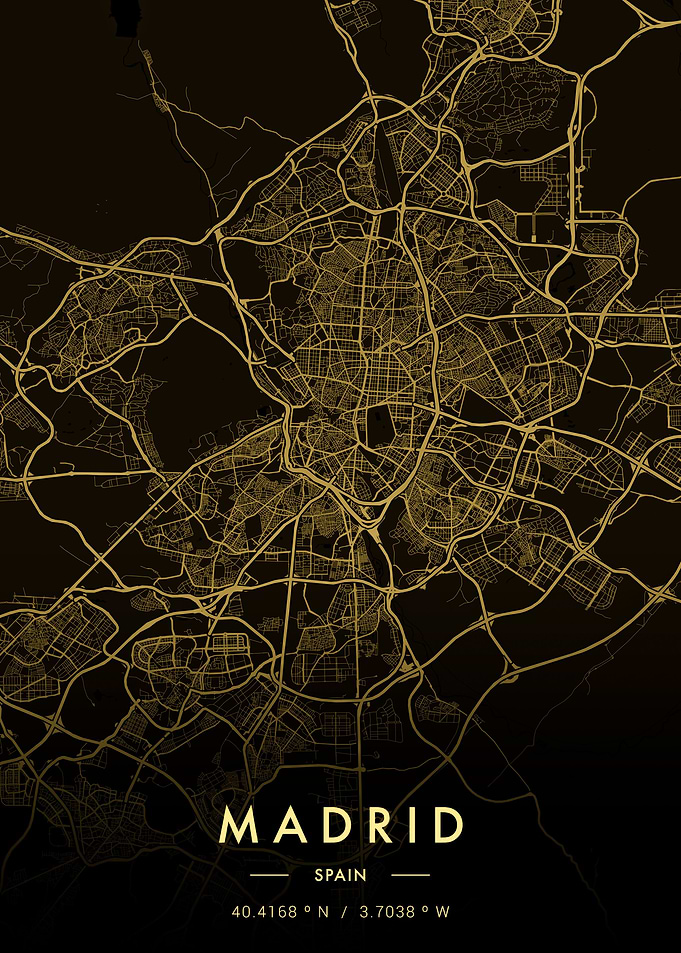 Madrid City Map Gold