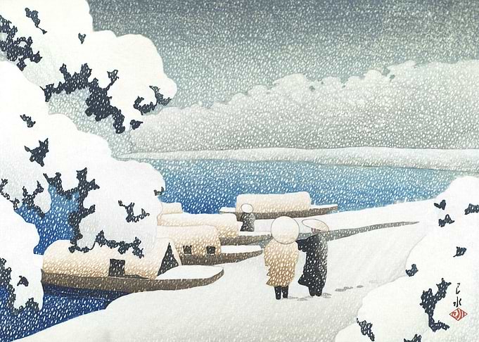 Snow At Hashidate Woodcut