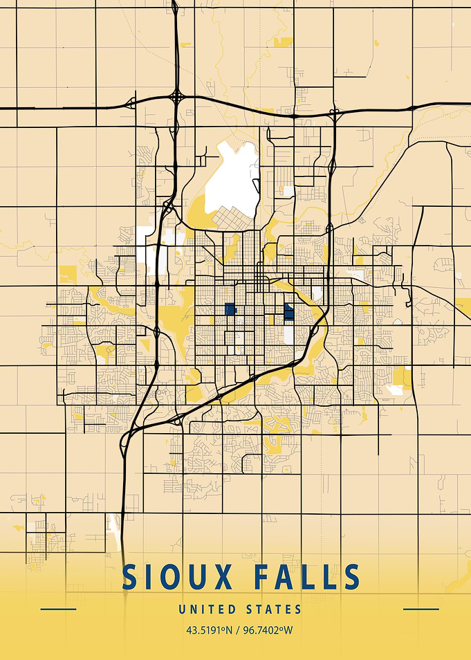 Sioux Falls Yellow Map