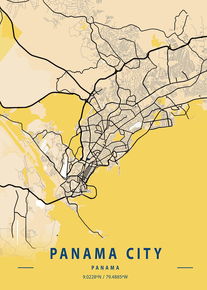 Panama City Yellow Map