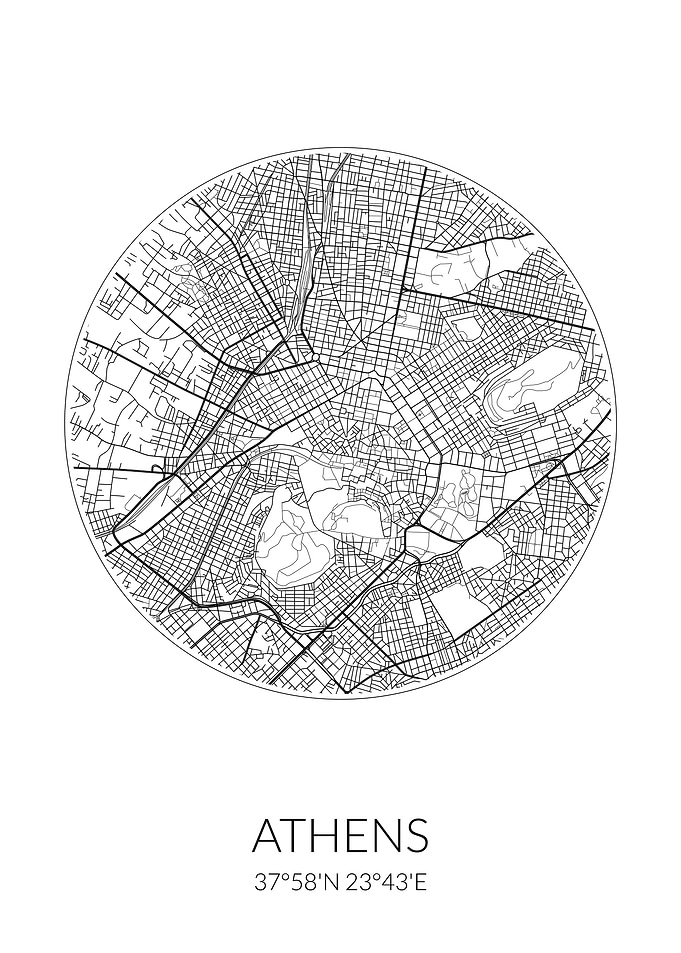 Athens City Map White