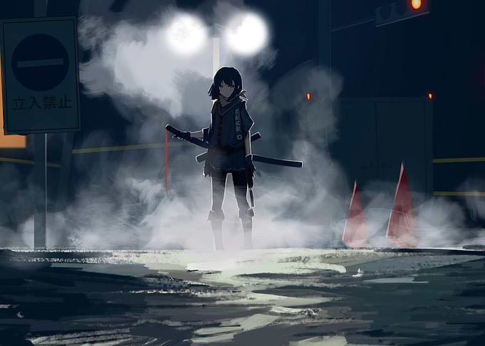 Girl with a katana on her