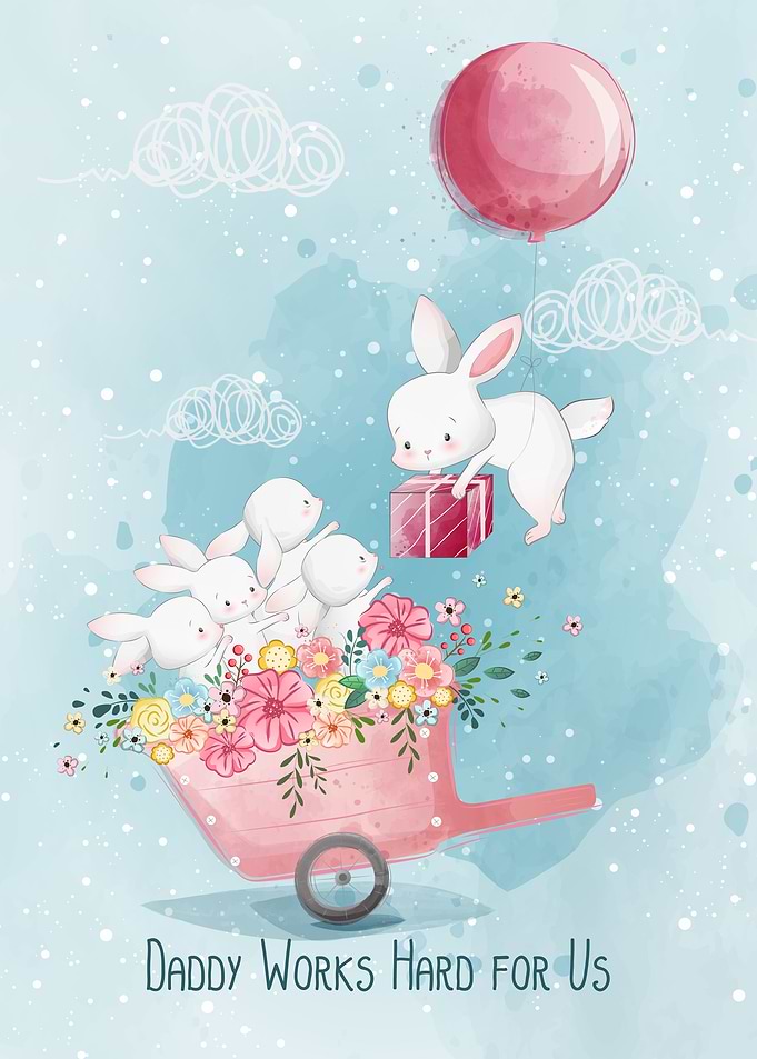 Cute Bunny Daddy and Kids