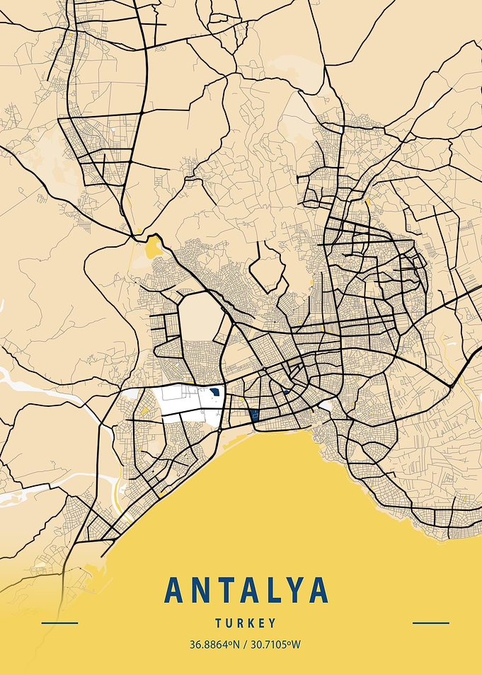 Antalya Yellow City Map