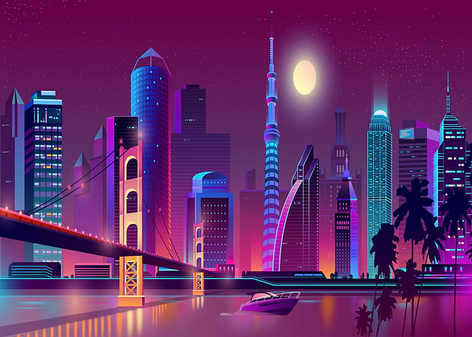 modern city skyline neon
