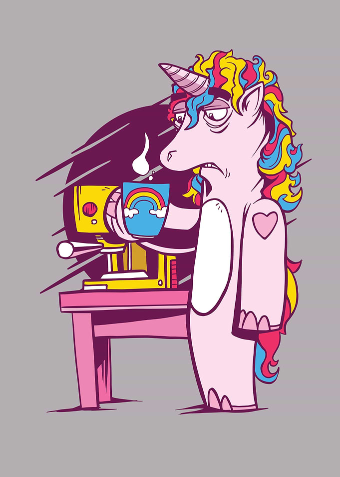 Tired Unicorn with Rainbow