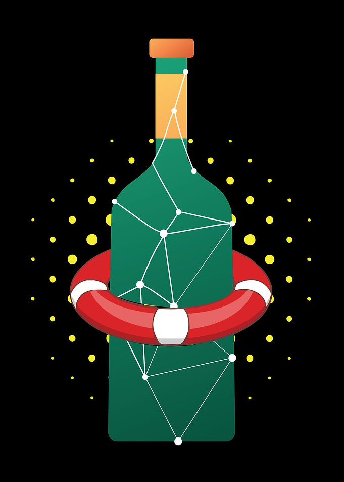 Wine bottle with life ring