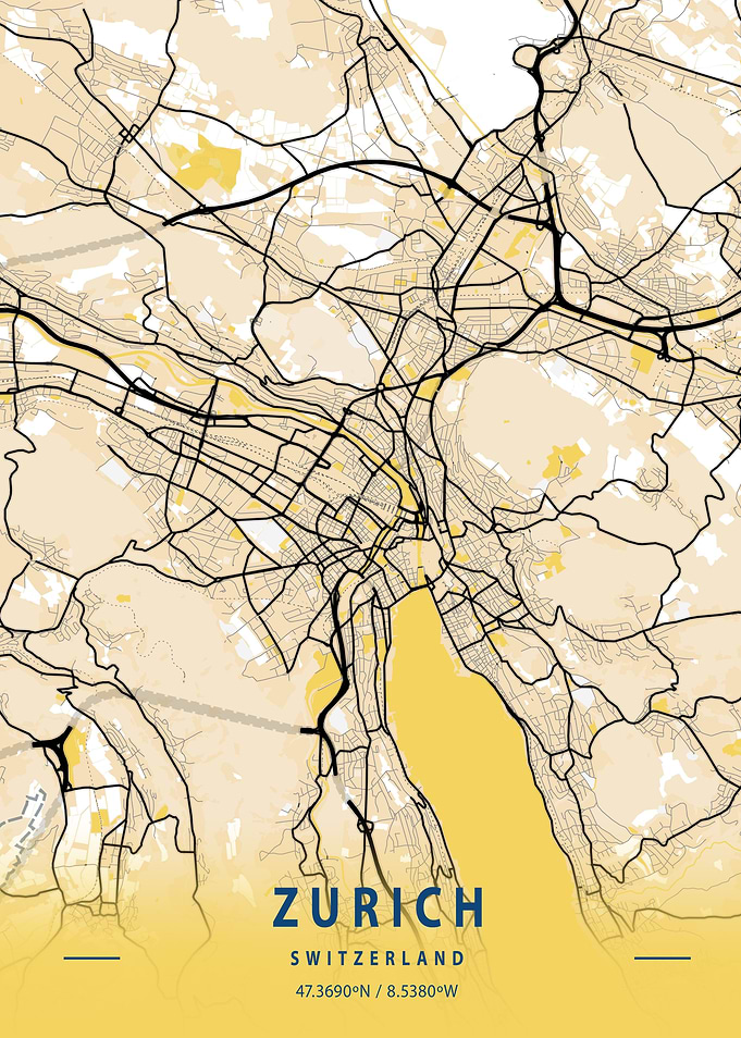 Zurich Yellow City Map