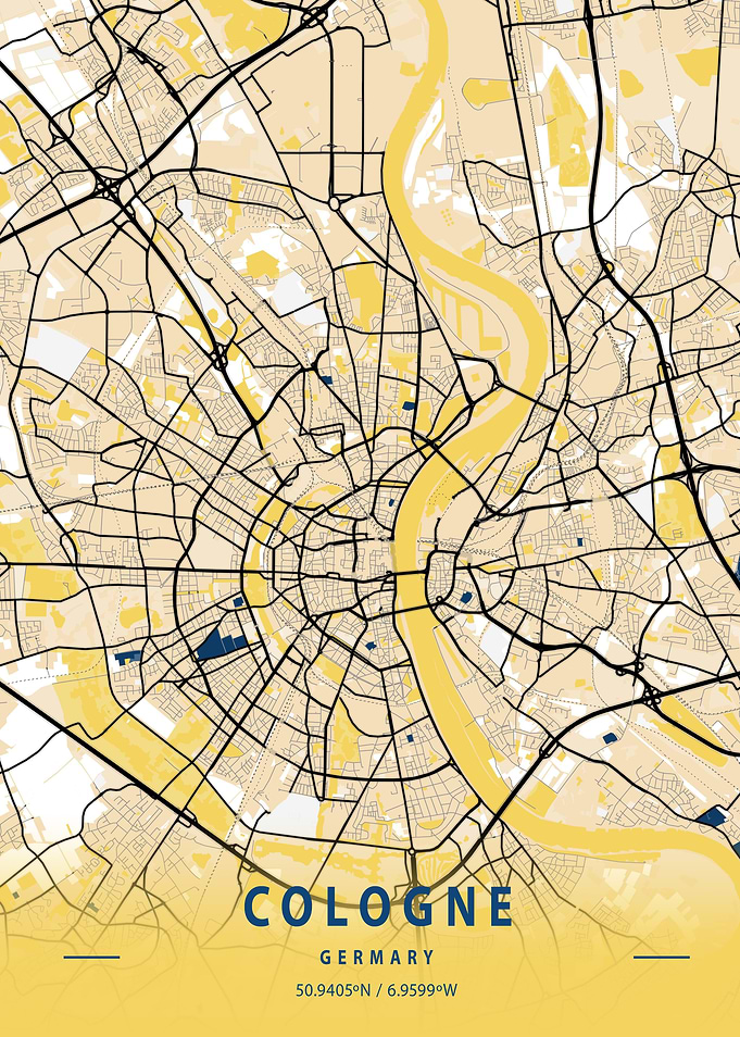 Cologne Yellow City Map