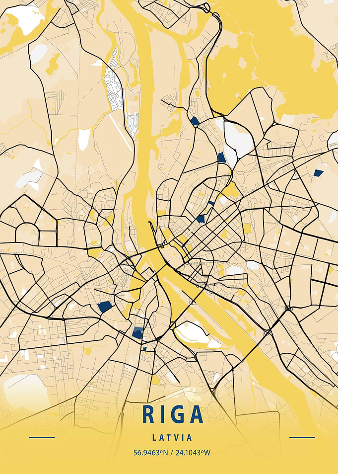 Riga Yellow City Map
