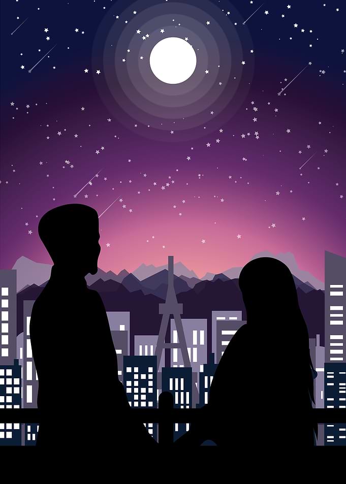 Romantic silhouette couple