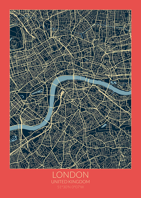 London Map Red Blue