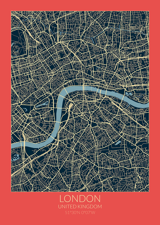 London Map Red Blue
