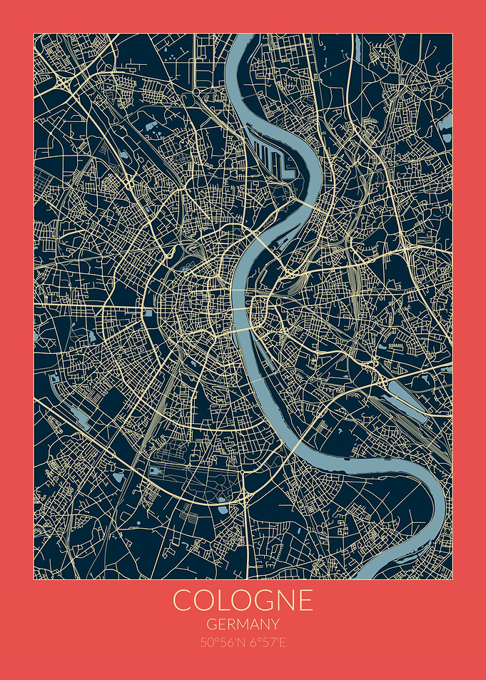 Cologne Map Red Blue