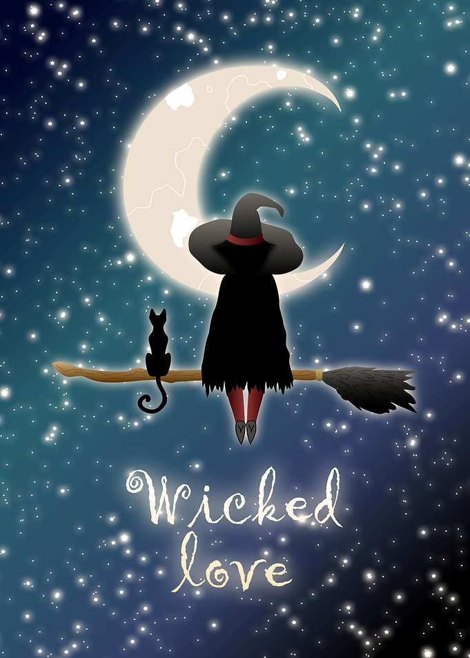 Whitch black cat and Moon