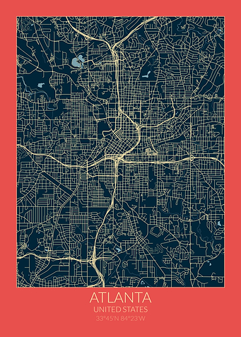 Atlanta Map Red Blue USA