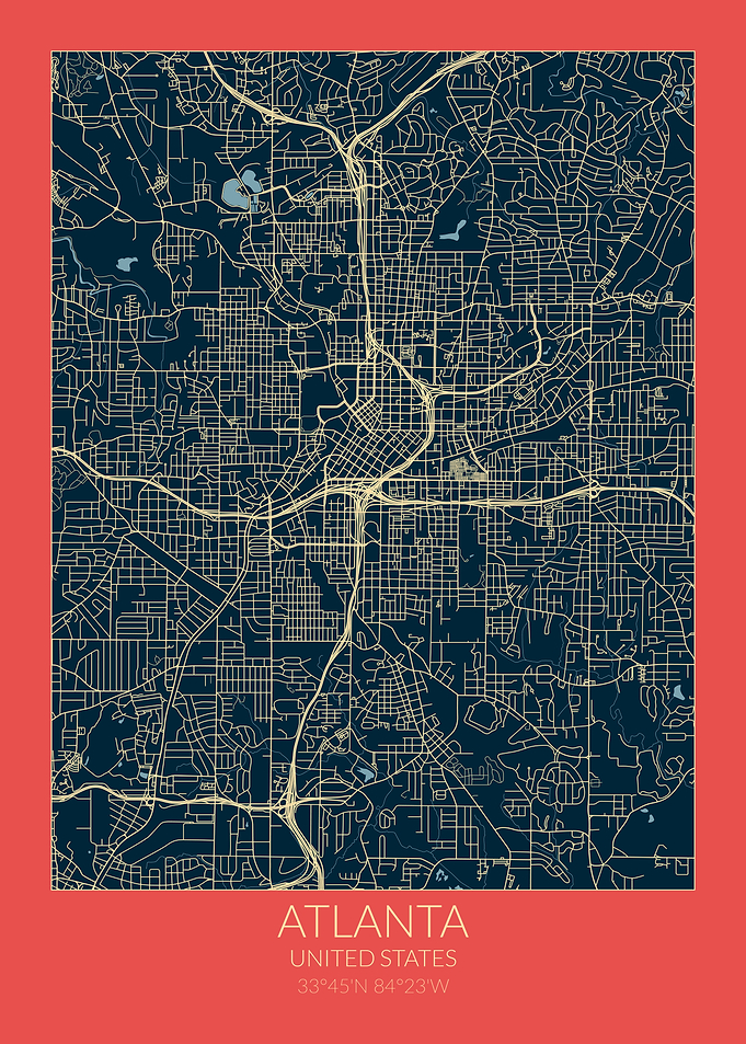 Atlanta Map Red Blue USA