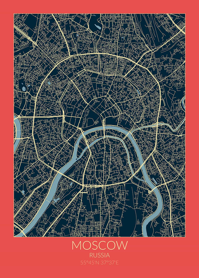 Moscow Map Red Blue