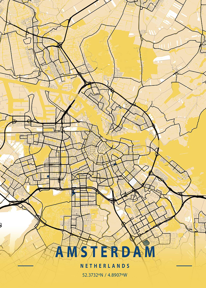 Amsterdam Yellow City Map