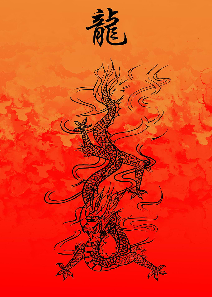 Japanese art dragon group