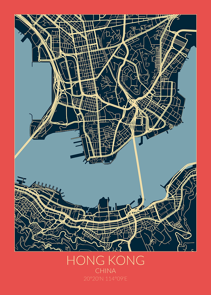 Hong Kong Map Red Blue