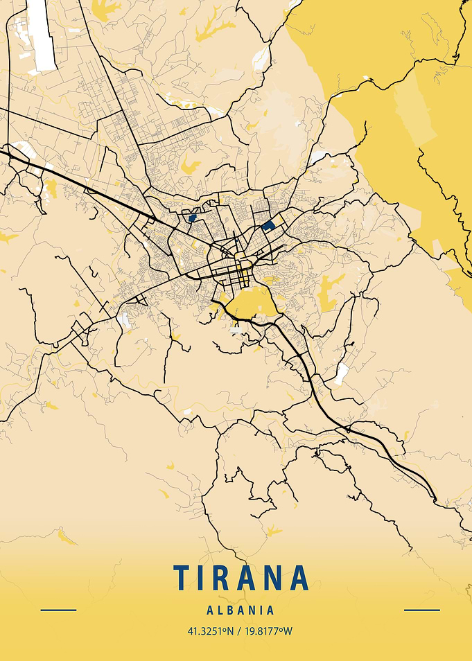 Tirana Yellow City Map