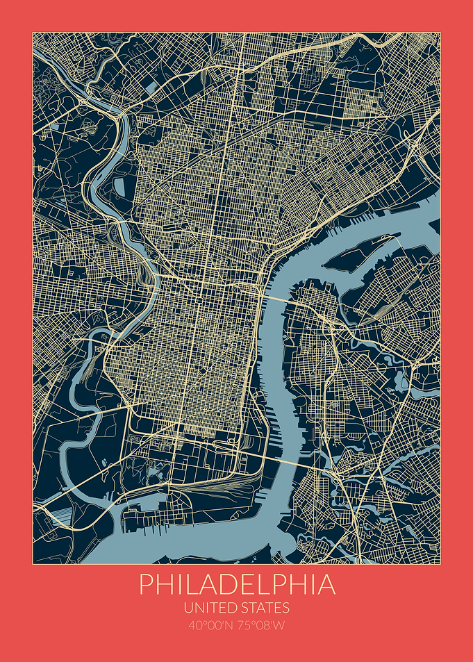 Philadelphia Map Red Blue