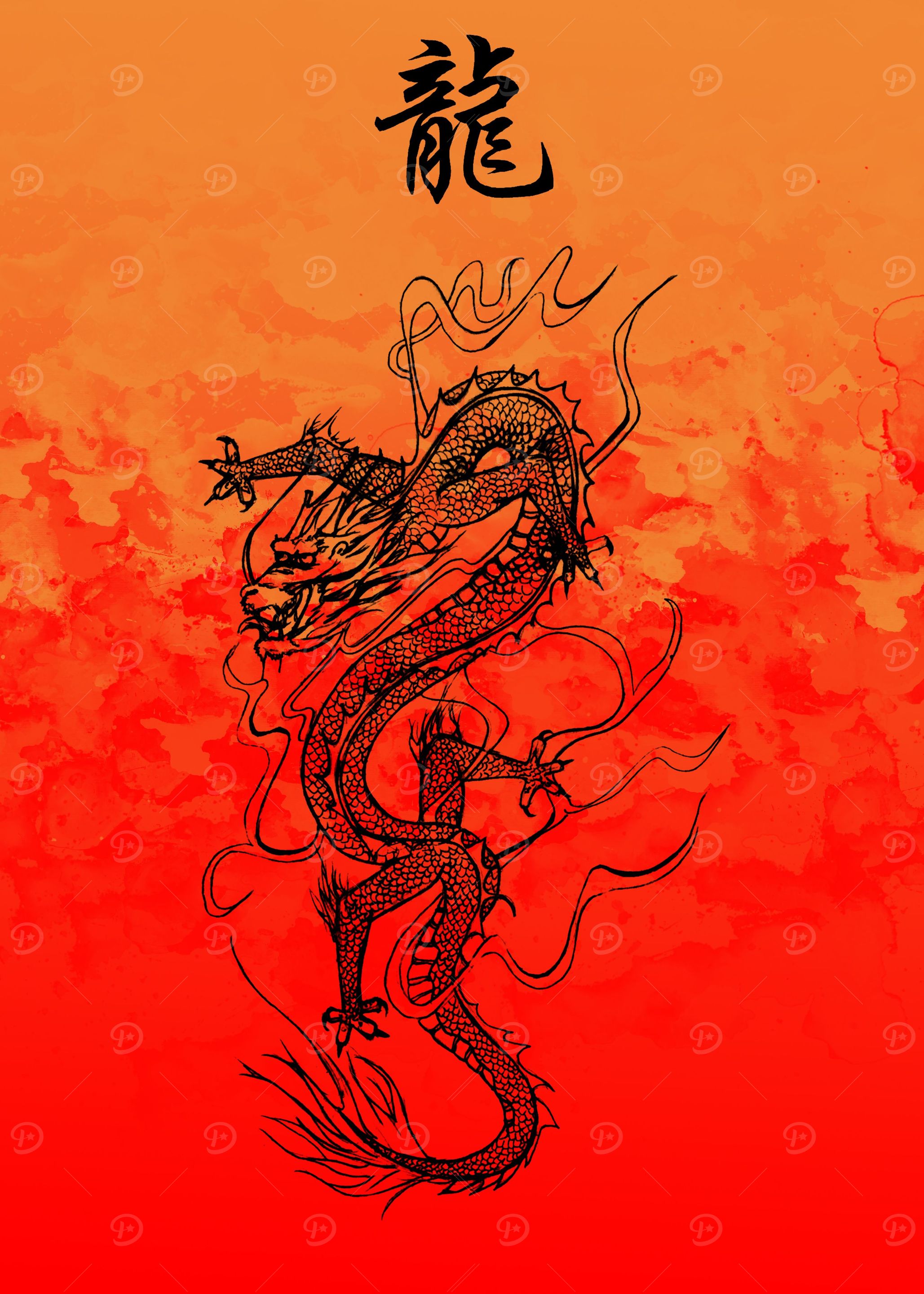 Japanese art dragon group