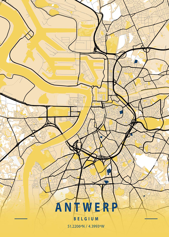 Antwerp Yellow City Map