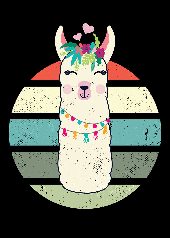 Cute Kawaii Llama Retro