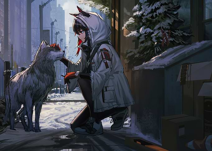 Cute anime girl with husky