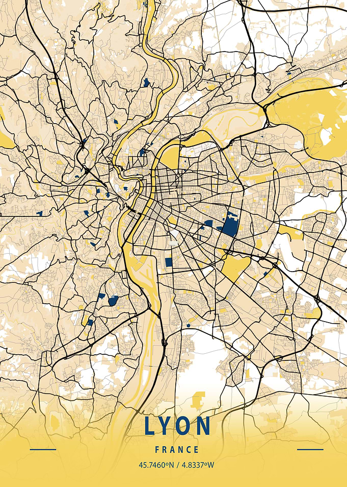 Lyon Yellow City Map