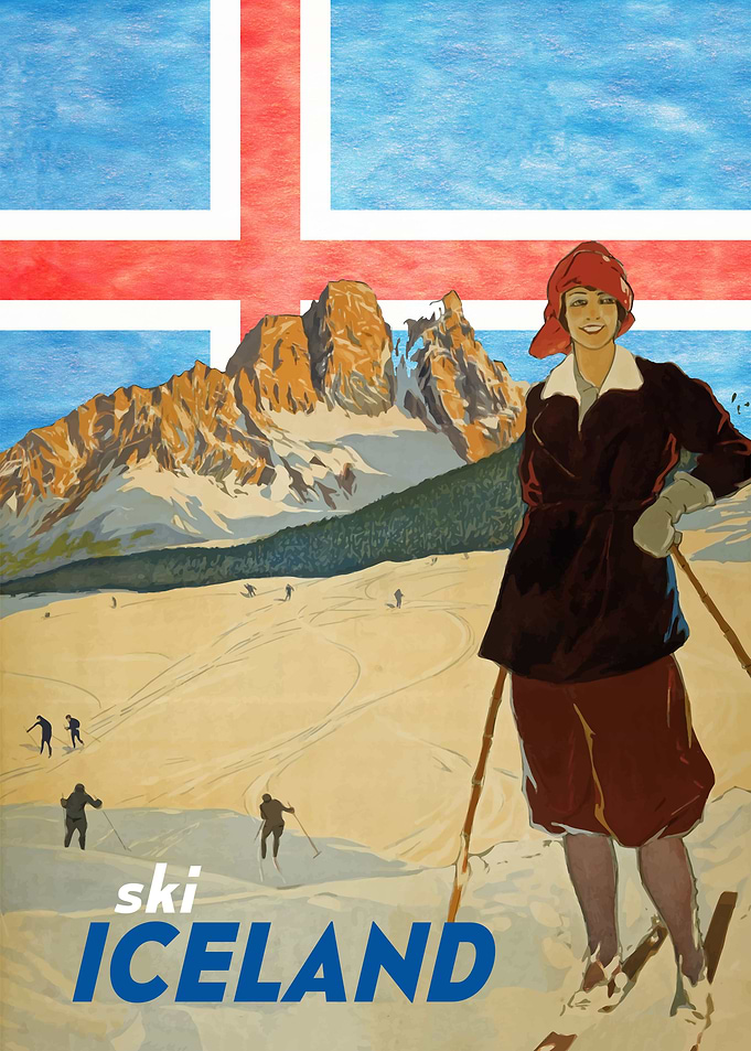 SKI ICELAND VINTAGE FLAG