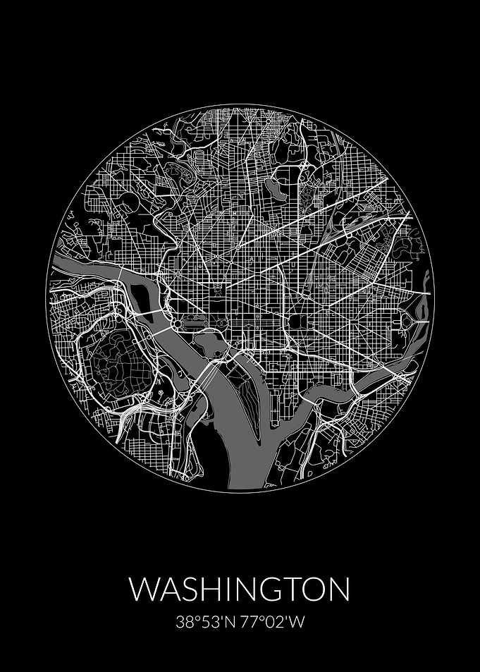 Washington City Map Black