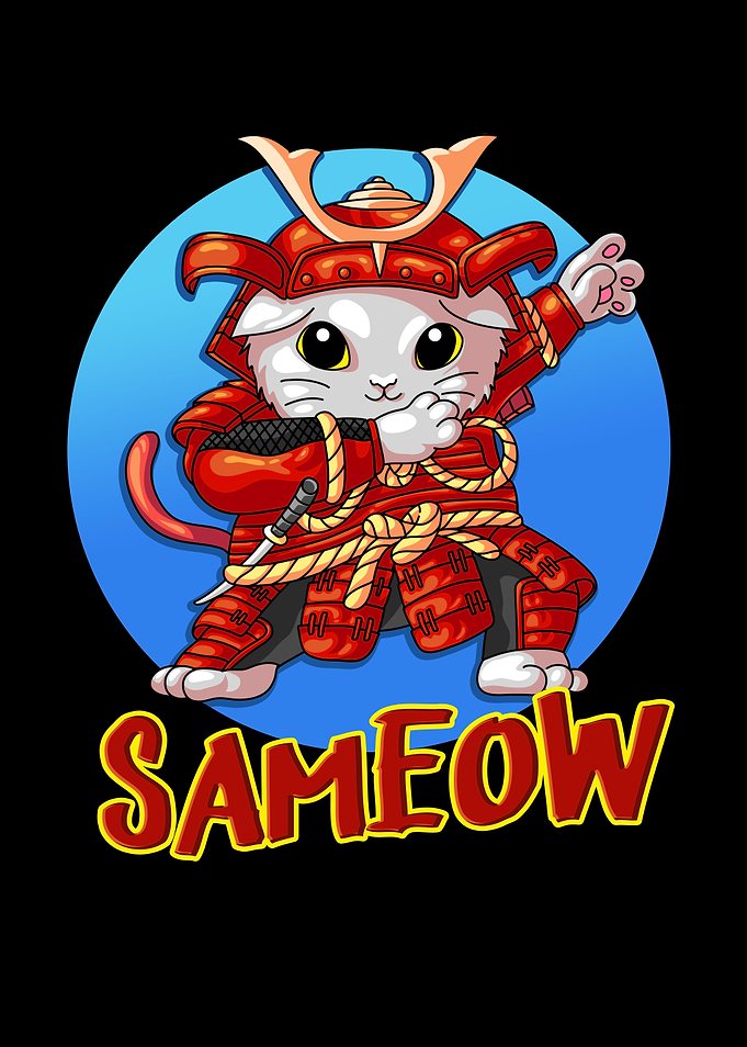 Dabbing Cat Samurai Funny