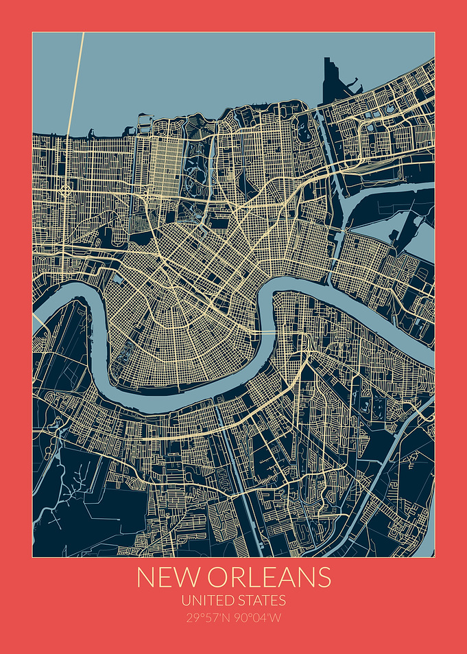 New Orleans Map Red Blue