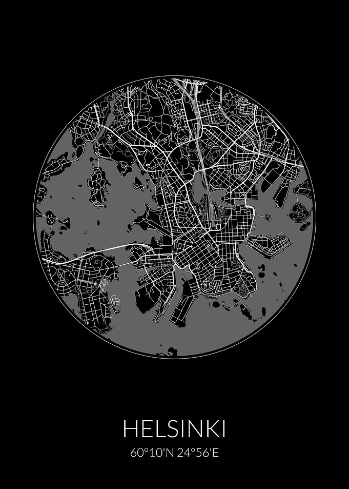 Helsinki City Map Black