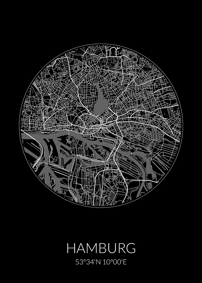 Hamburg City Map Black
