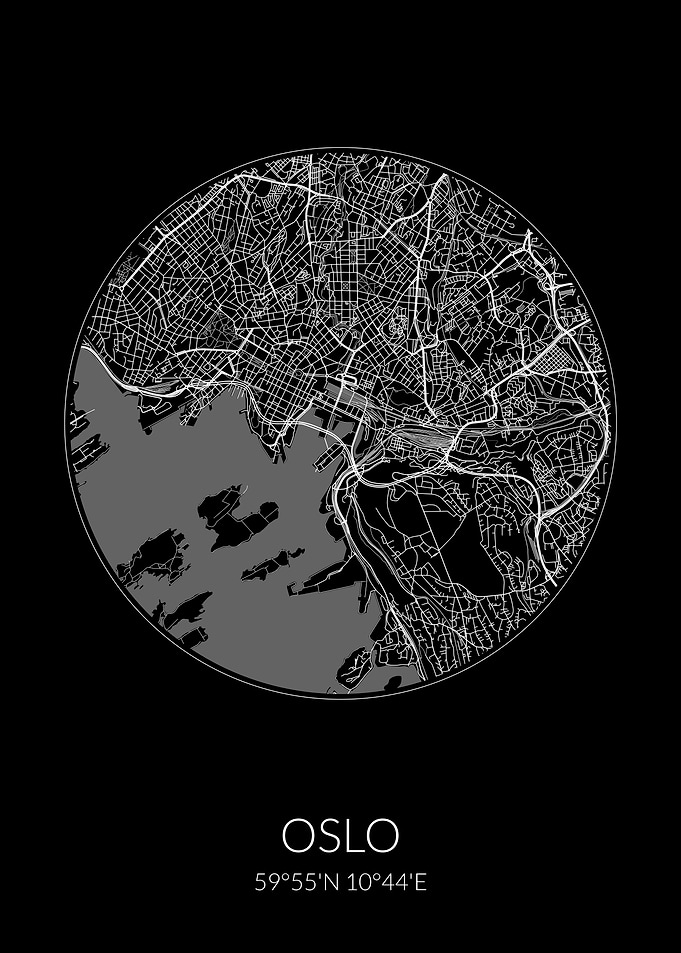 Oslo City Map Black