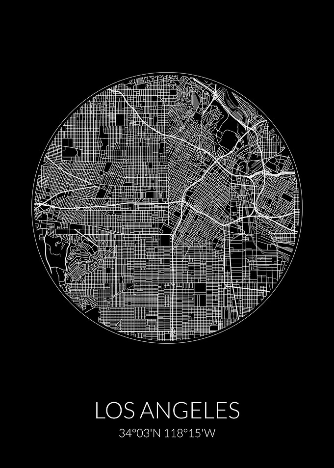 Los Angeles City Map Black
