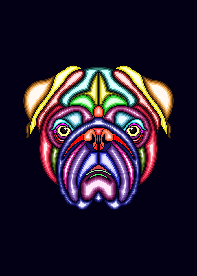pug head in neaon style