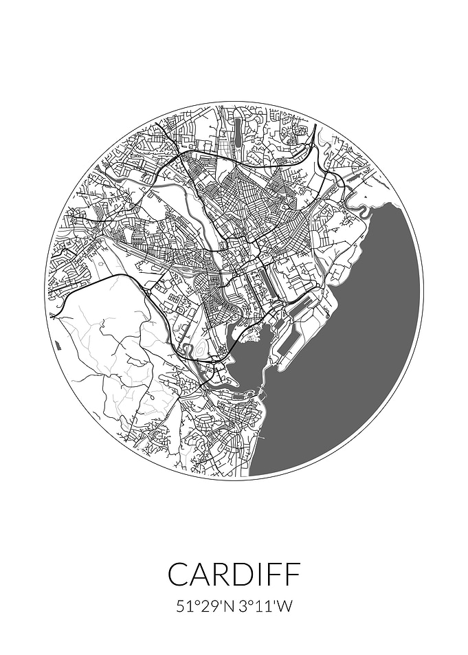 Cardiff City Map White