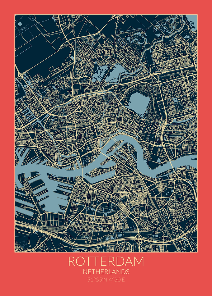 Rotterdam Map Red Blue