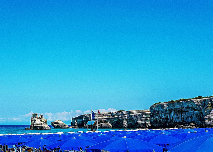 Cliffs and beach umbrellas