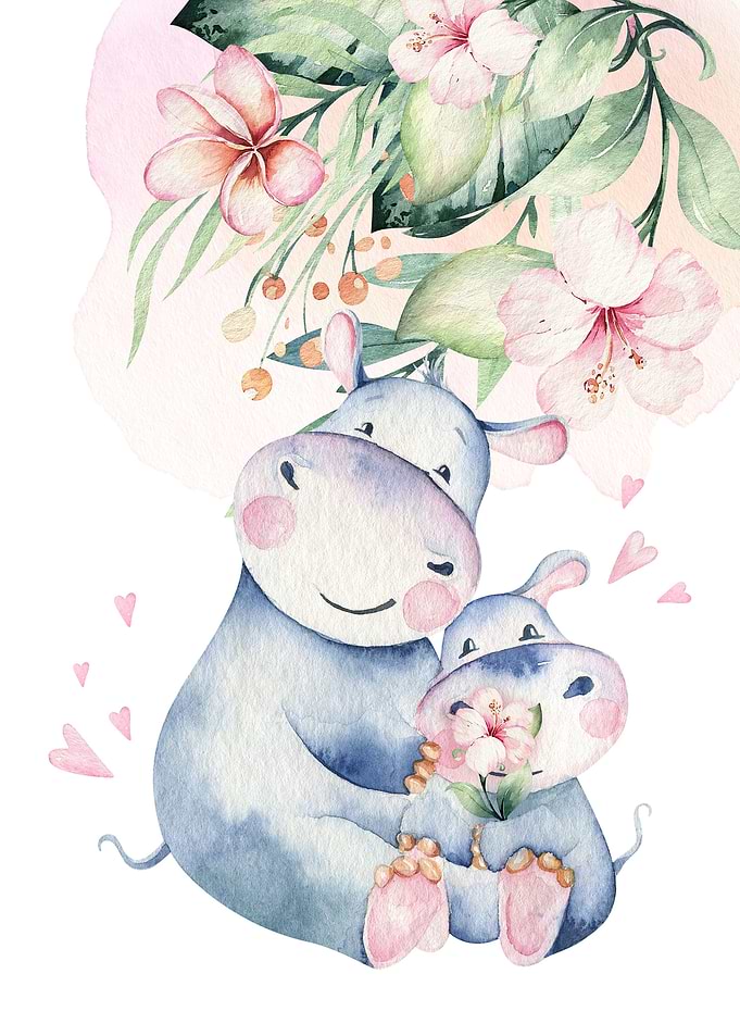 Cute hippo family