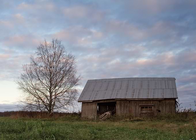 Old Barn House and Sunset